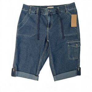 NWT Coldwater Creek Women's Denim Cargo Pants Drawstring Waist, Cuffed Hem 16P